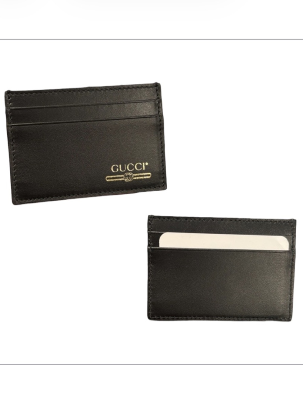 Gucci Black Leather Card Holder & Gold Logo - New with Dustbag